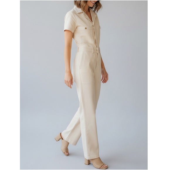 BIG BUD PRESS Heritage Short Sleeve Jumpsuit, Vintage Tee Off White, XL - Picture 3 of 11